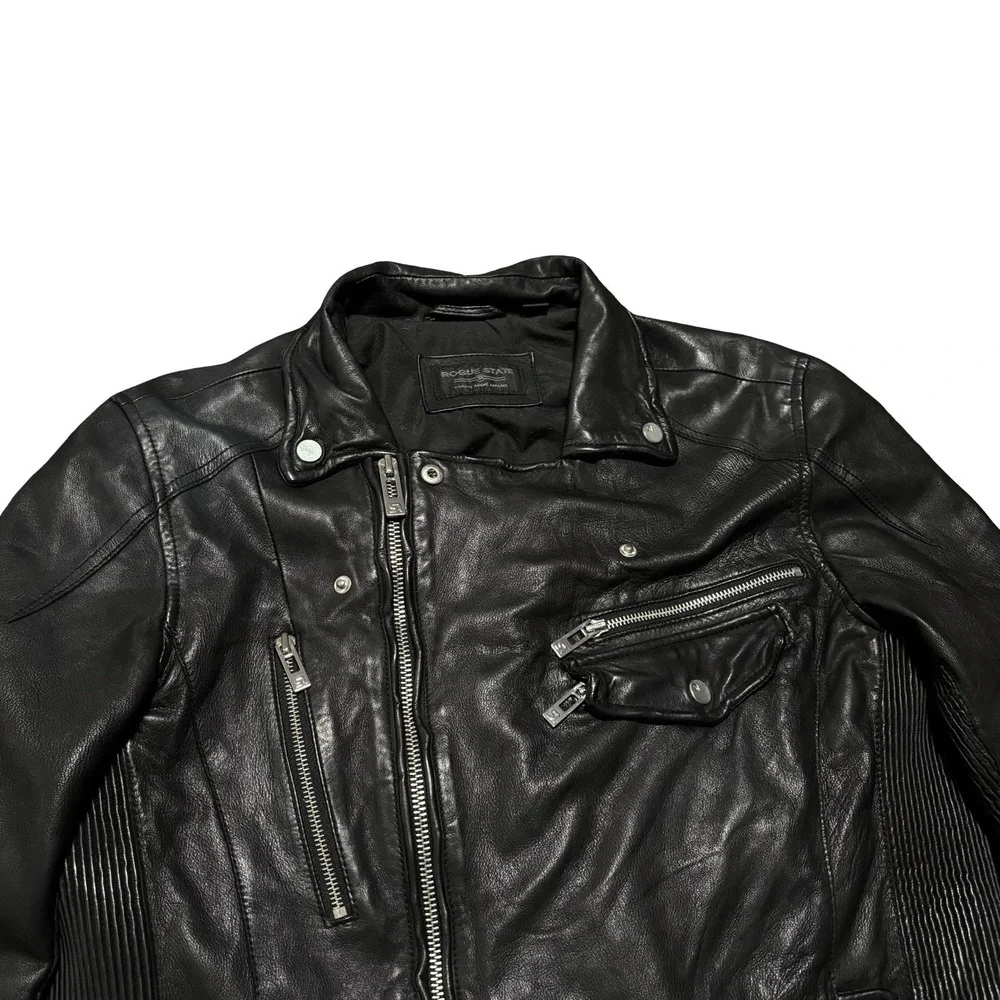 Rogue State Soft Lamb Leather Moto Biker Men Jacket Slim Small 21 x 26 *DAMAGE* - Picture 6 of 11